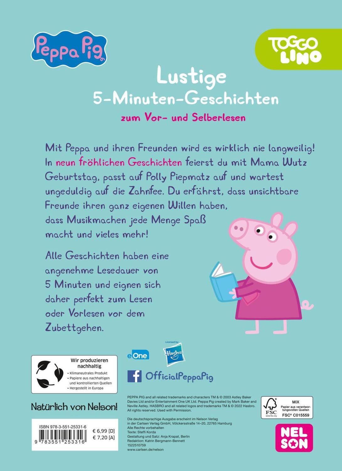 Rückseite: 9783845107592 | Peppa: Lustige 5-Minuten-Geschichten | Zum Vor- und Selberlesen | Buch