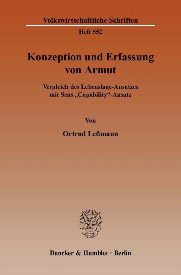 Cover: 9783428122264 | Konzeption und Erfassung von Armut. | Ortrud Leßmann | Taschenbuch