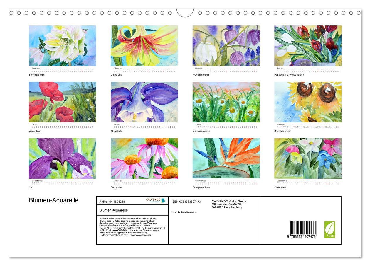 Bild: 9783383807473 | Blumen-Aquarelle (Wandkalender 2025 DIN A3 quer), CALVENDO...