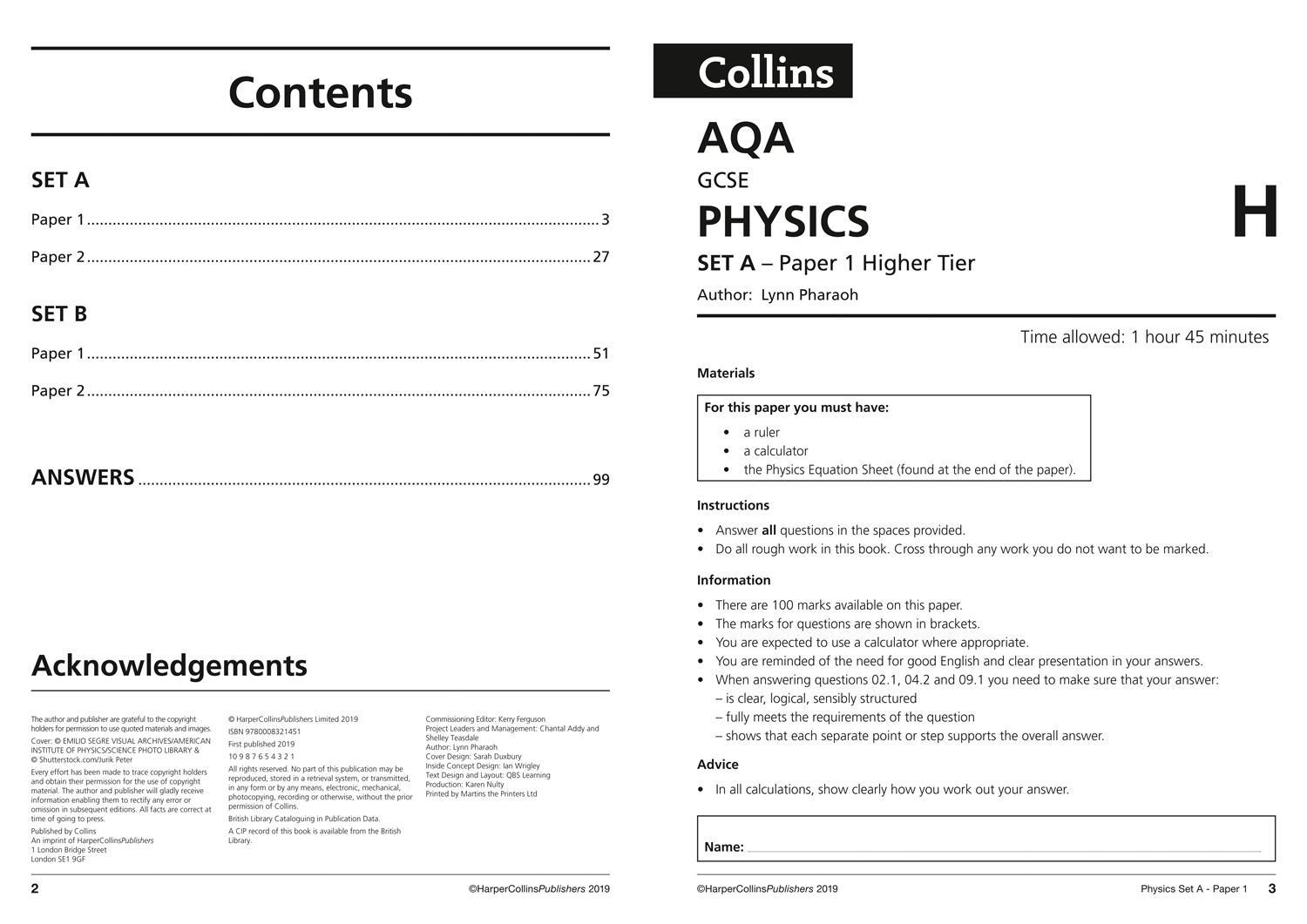 Bild: 9780008321451 | AQA GCSE 9-1 Physics Higher Practice Papers | Collins Gcse | Buch