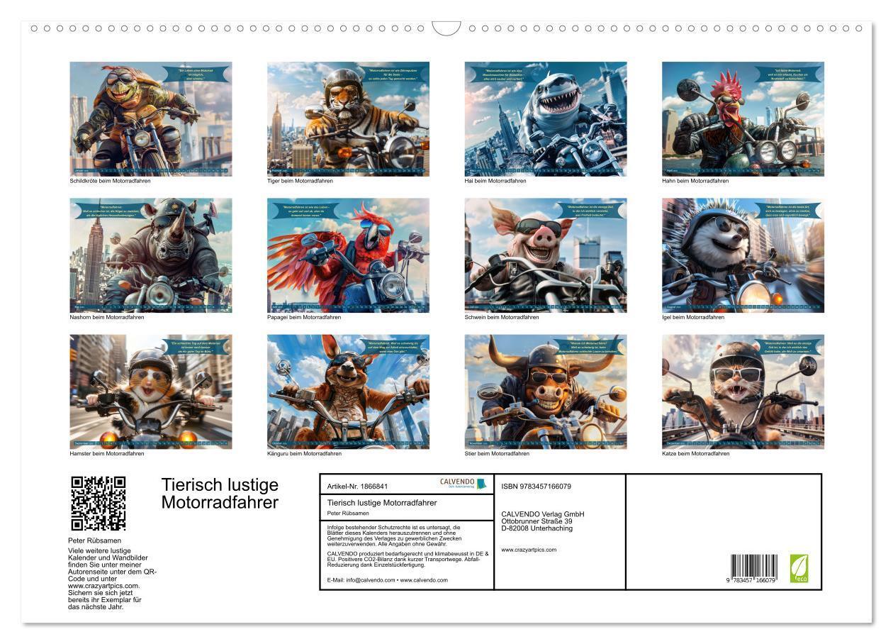 Bild: 9783457166079 | Tierisch lustige Motorradfahrer (Wandkalender 2025 DIN A2 quer),...