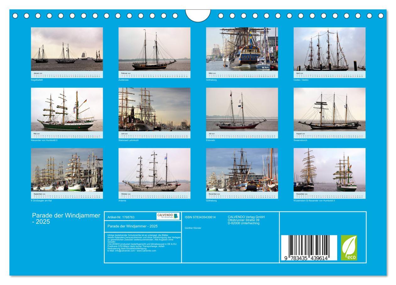 Bild: 9783435439614 | Parade der Windjammer - 2025 (Wandkalender 2025 DIN A4 quer),...