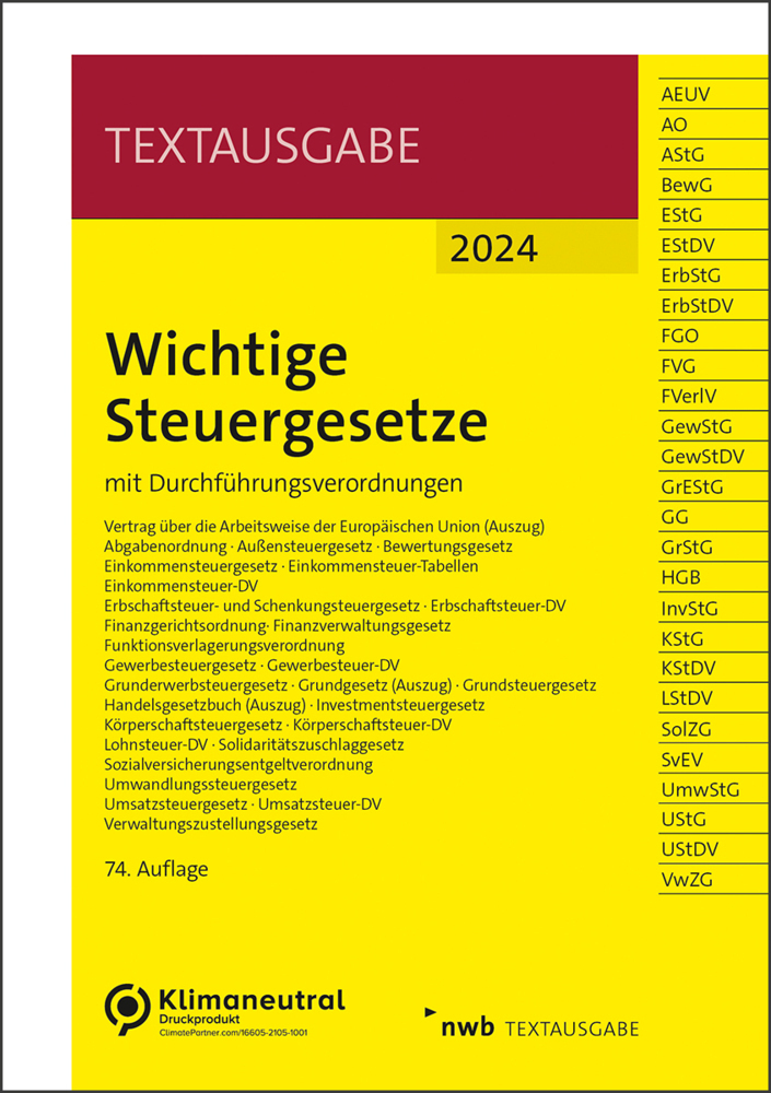 Cover: 9783482684548 | Wichtige Steuergesetze | mit Durchführungsverordnungen | Bundle | 2024