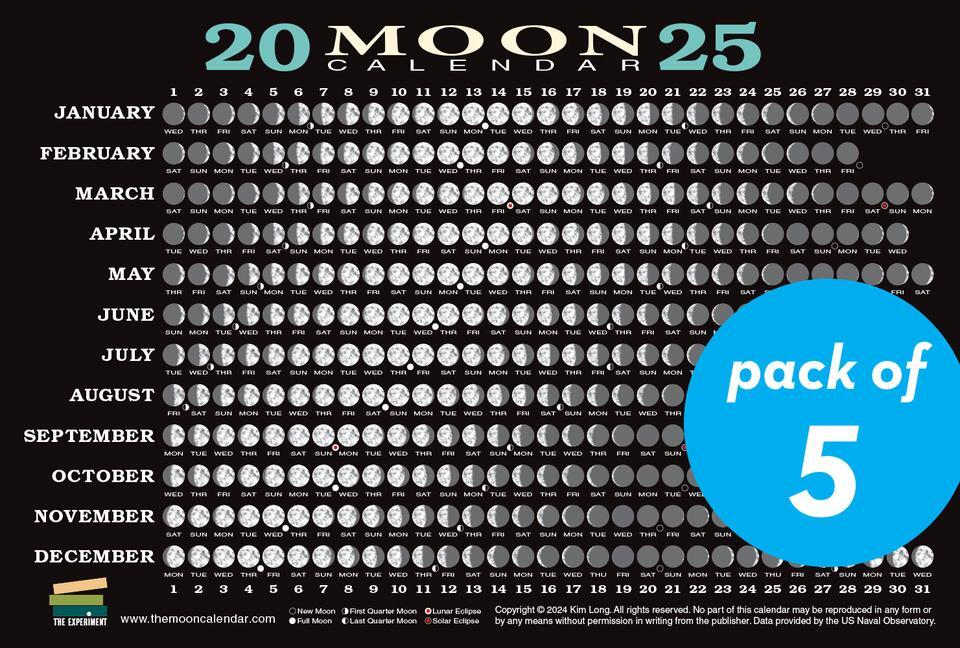 Cover: 9781891011528 | 2025 Moon Calendar Card (5 Pack) | Lunar Phases, Eclipses, and More!