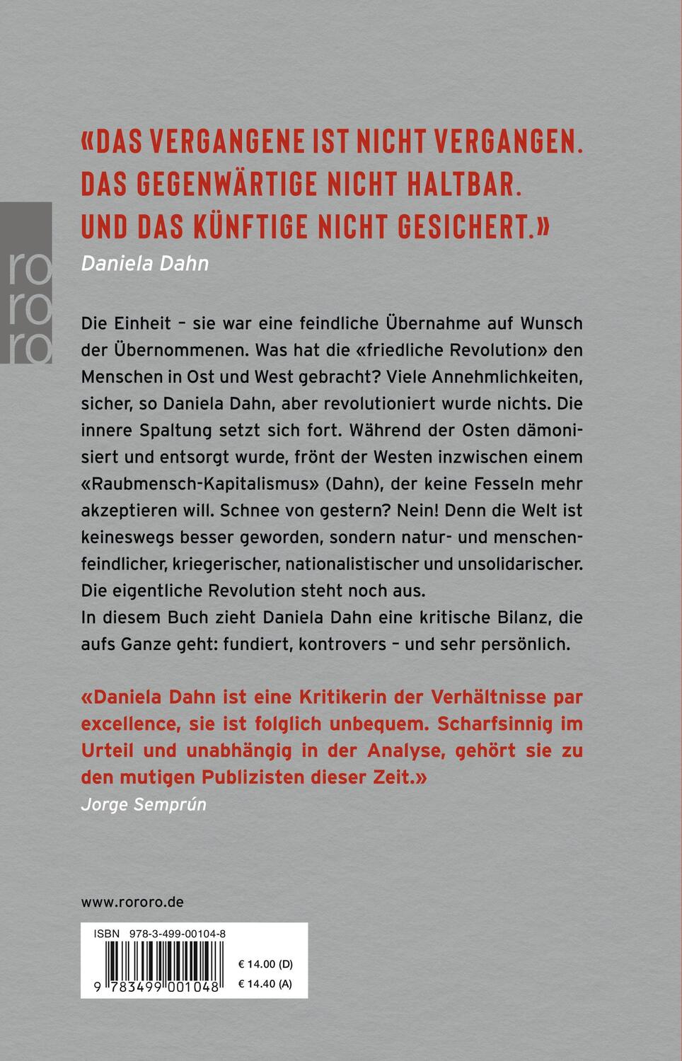 Rückseite: 9783499001048 | Der Schnee von gestern ist die Sintflut von heute | Daniela Dahn