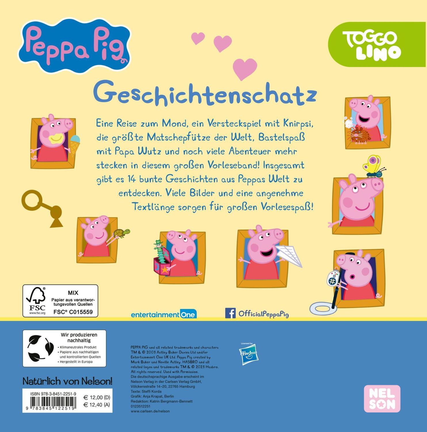 Rückseite: 9783845122519 | Peppa: Geschichtenschatz | Mit 14 Vorlesegeschichten Für Kita-Kinder