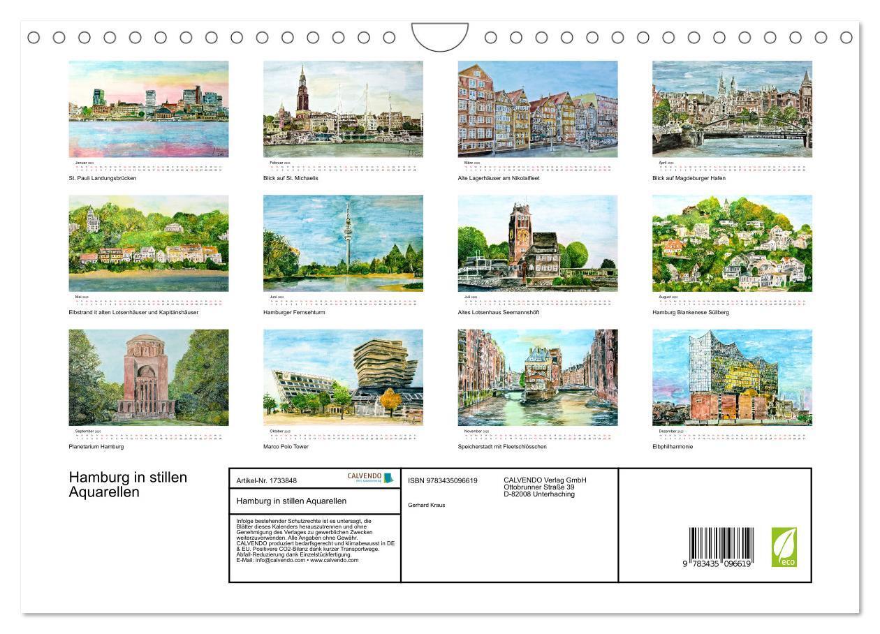 Bild: 9783435096619 | Hamburg in stillen Aquarellen (Wandkalender 2025 DIN A4 quer),...