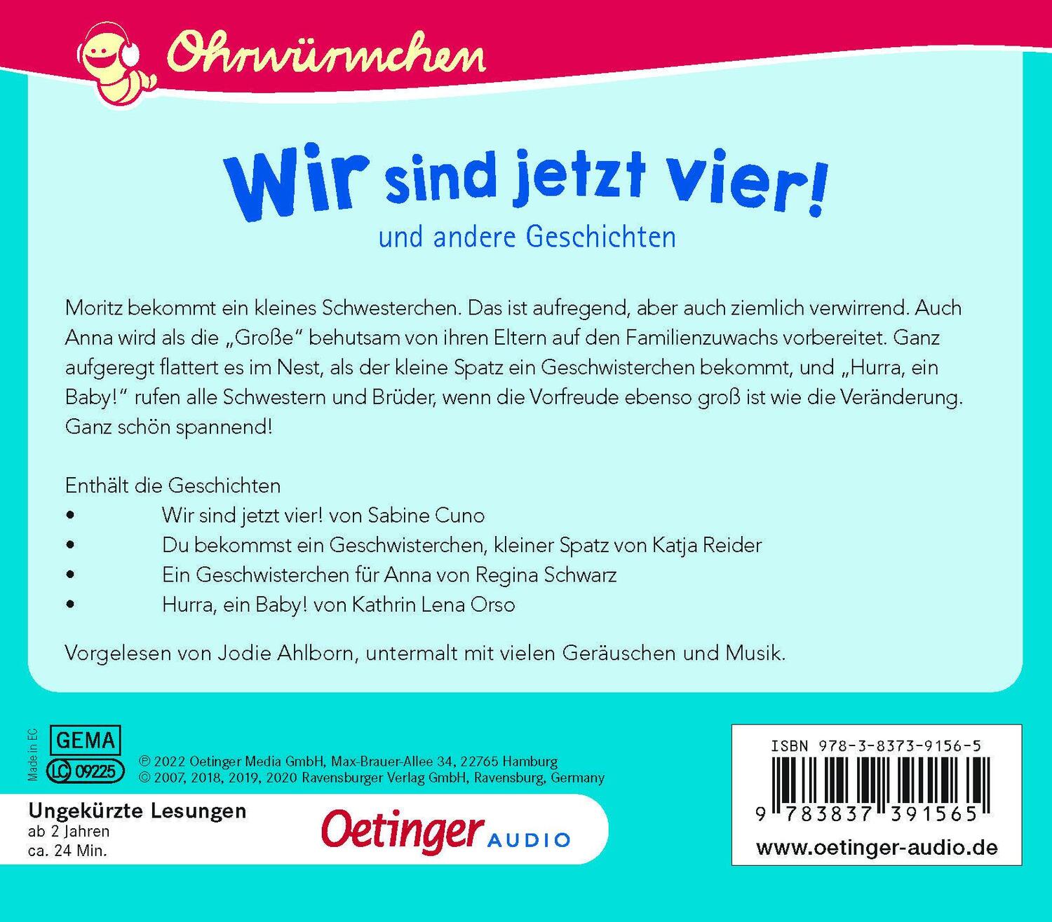 Rückseite: 9783837391565 | Wir sind jetzt vier! und andere Geschichten | Ohrwürmchen | Audio-CD