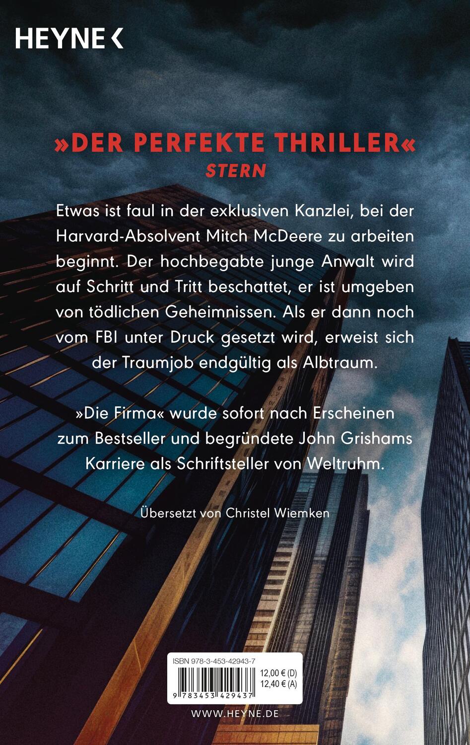 Bild: 9783453429437 | Die Firma | Roman | John Grisham | Taschenbuch | 640 S. | Deutsch