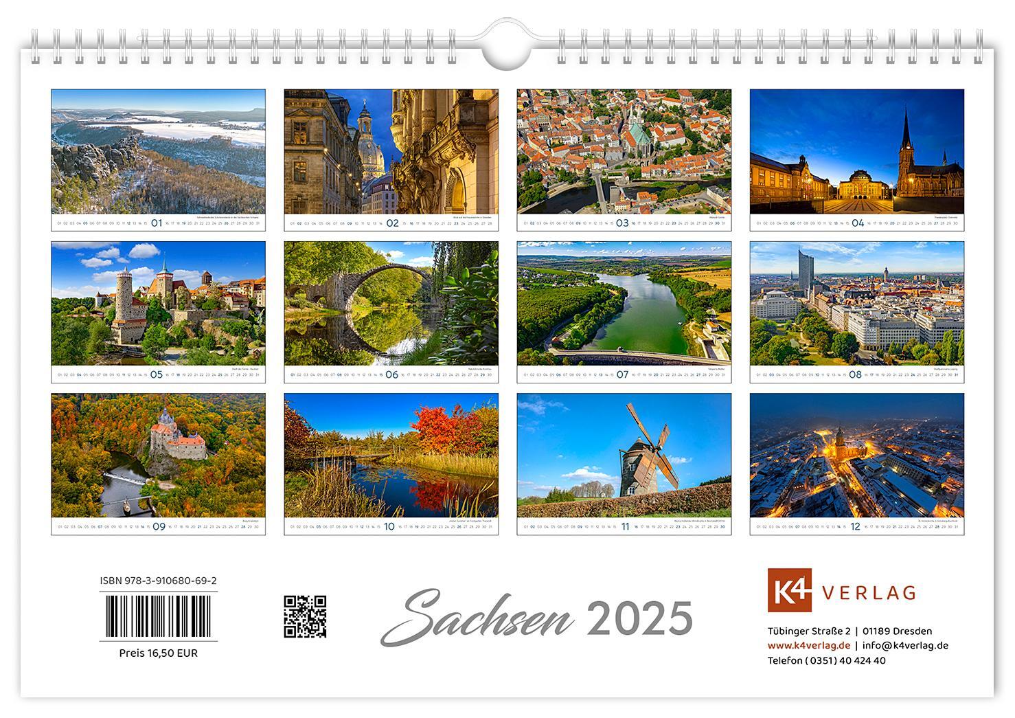 Bild: 9783910680692 | Kalender Sachsen 2025 | 30 x 20 cm weißes Kalendarium | Peter Schubert