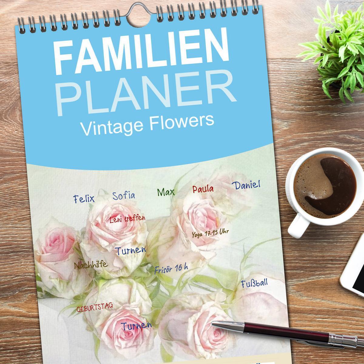 Bild: 9783457120996 | Familienplaner 2025 - Vintage Flowers mit 5 Spalten (Wandkalender,...