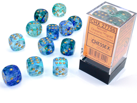 Cover: 601982032449 | Nebula® 16mm d6 Oceanic™/gold Luminary™ Dice Block™ (12 dice)