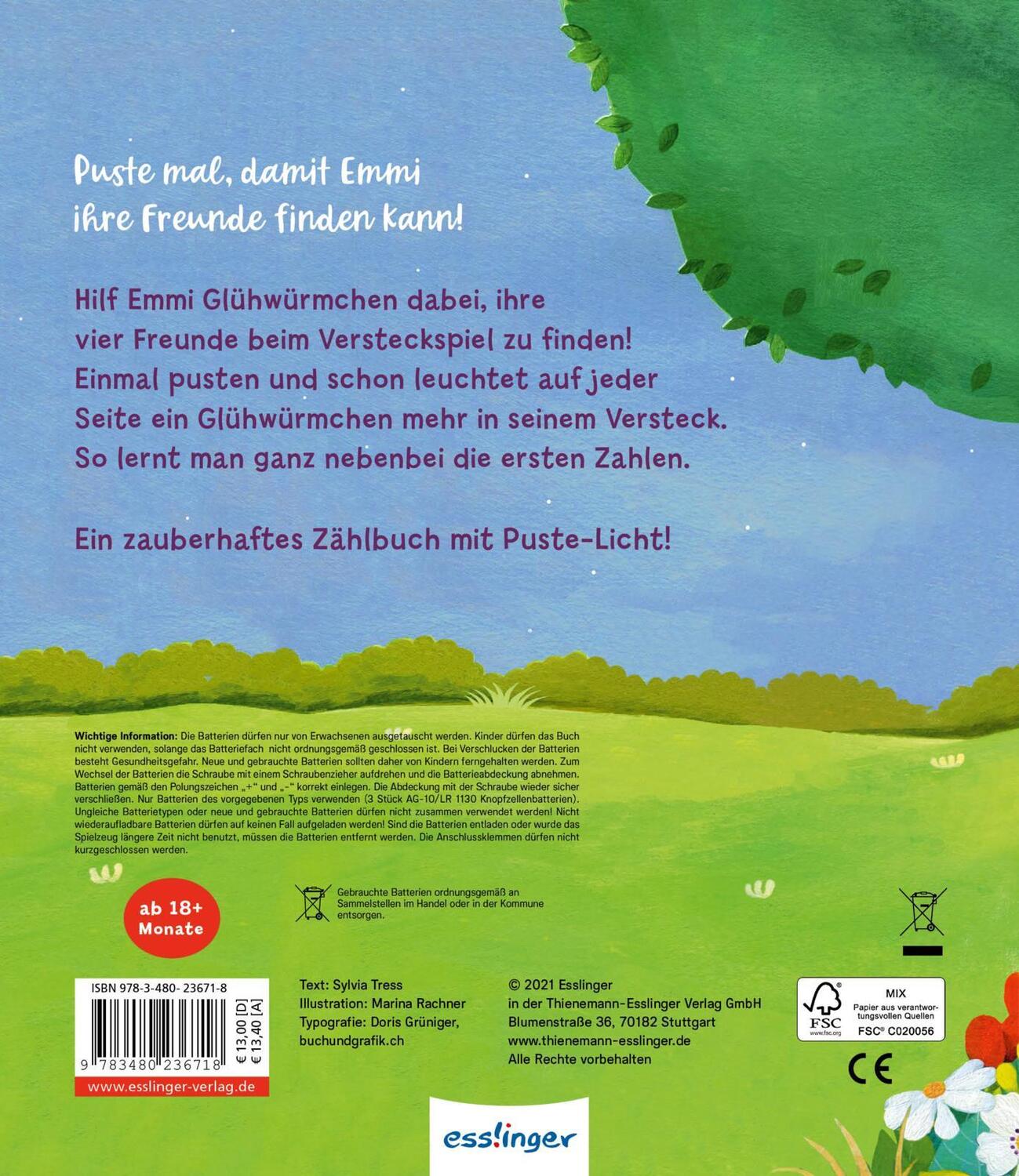 Rückseite: 9783480236718 | Mein Puste-Licht-Buch: Glühwürmchen, blink doch mal! | Sylvia Tress