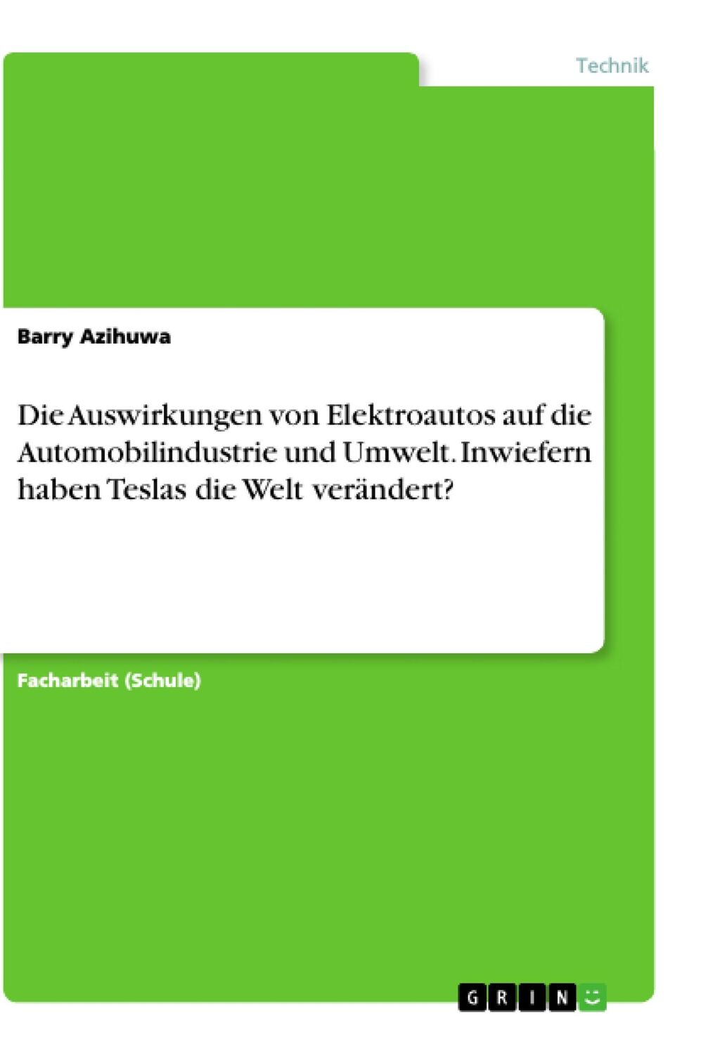 Cover: 9783668996212 | Die Auswirkungen von Elektroautos auf die Automobilindustrie und...