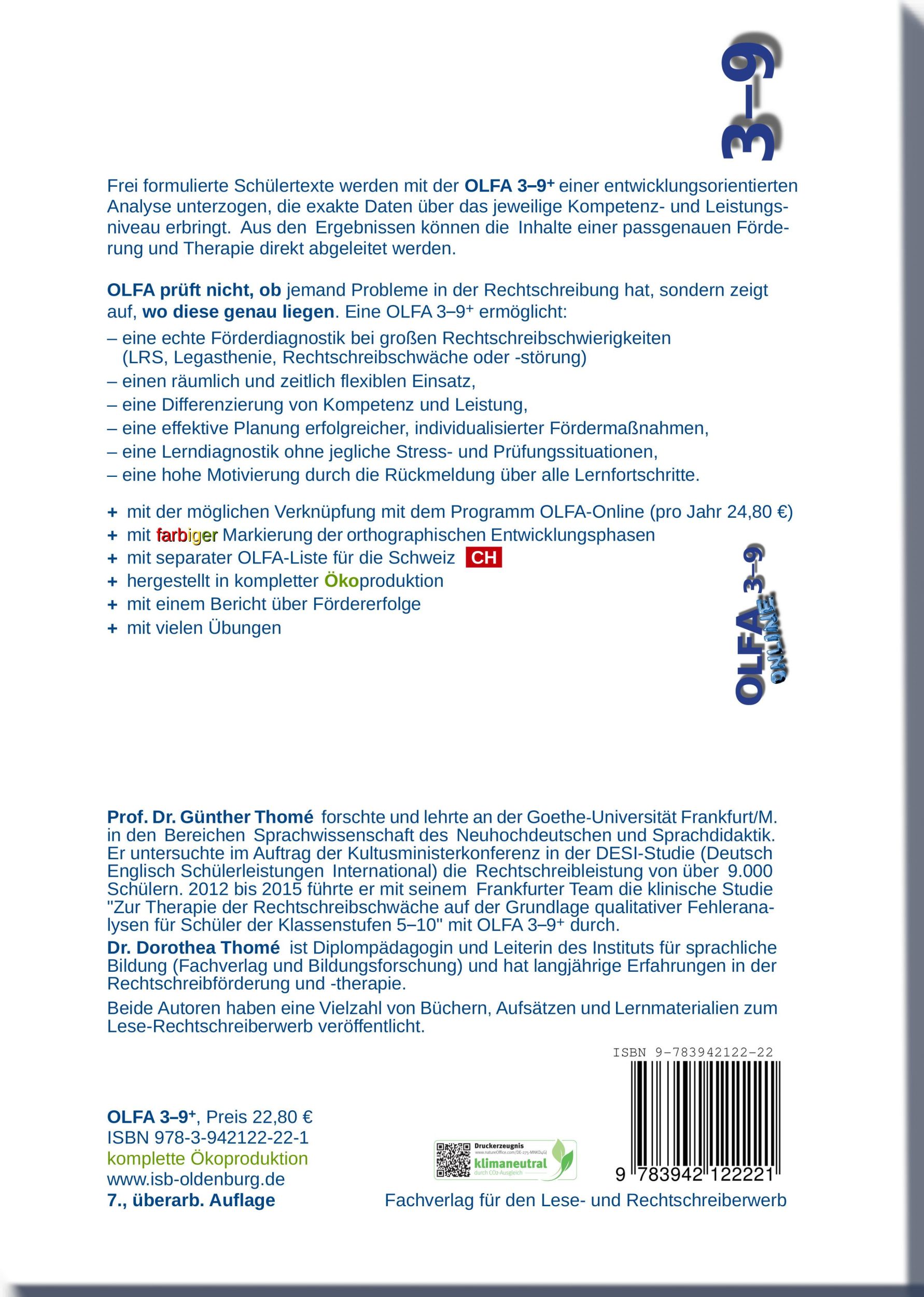 Rückseite: 9783942122221 | OLFA 3-9: Oldenburger Fehleranalyse für die Klassen 3-9 | Broschüre