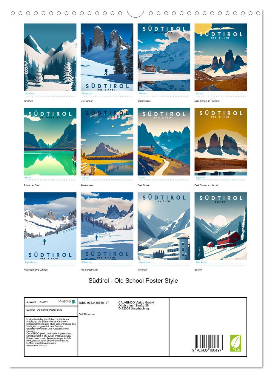 Bild: 9783435886197 | Südtirol - Old School Poster Style (Wandkalender 2025 DIN A3 hoch),...