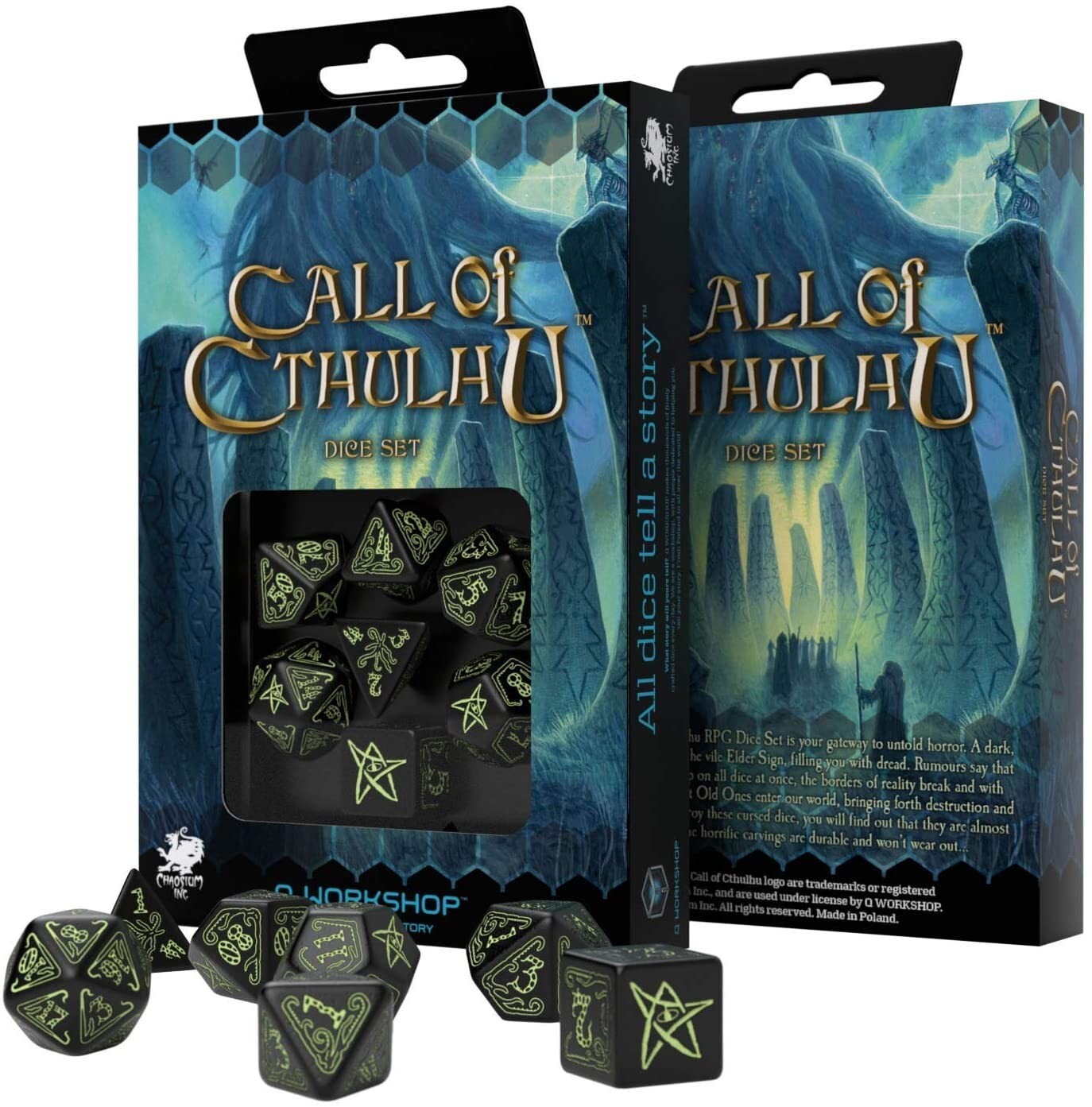 Cover: 5907699492411 | Call of Cthulhu Dice Black &amp; glow-in-the-dark Dice Set | Cthulhu