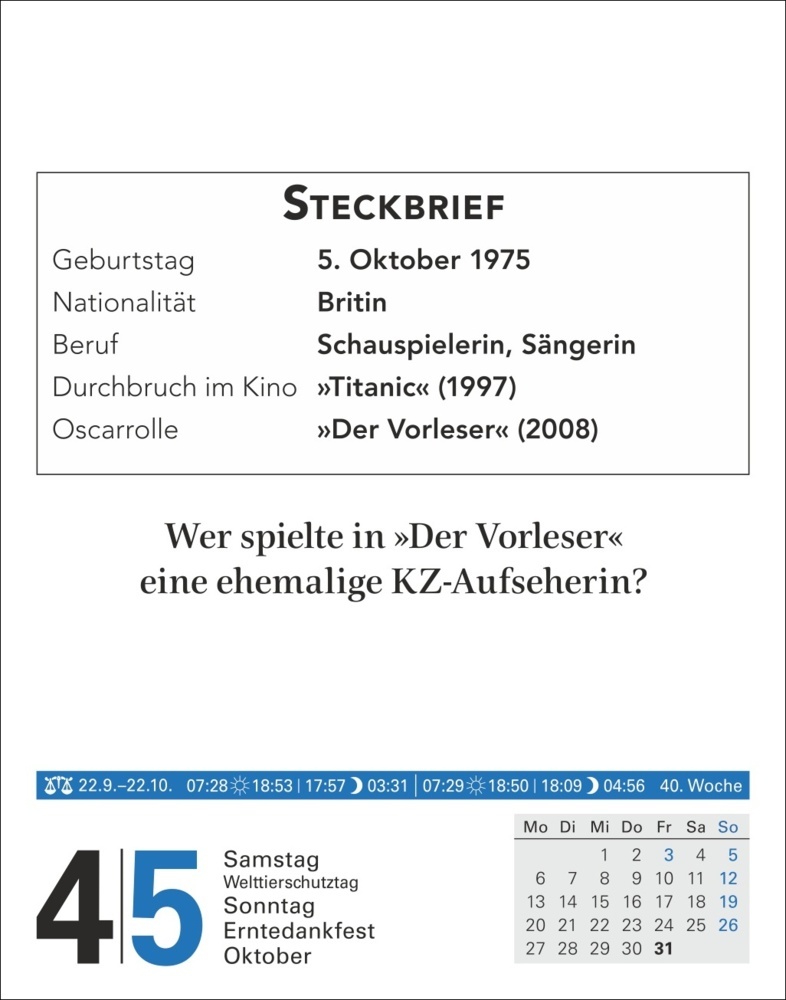 Bild: 9783840033582 | Wissen Tagesabreißkalender 2025 - Quizfragen aus Geschichte,...