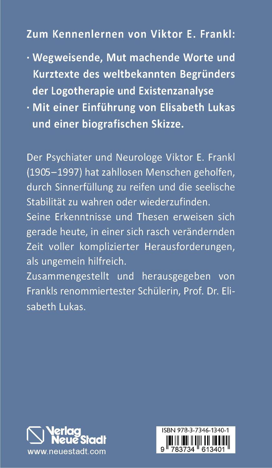 Rückseite: 9783734613401 | Mensch sein heißt Sinn finden | 100 Worte von Viktor E. Frankl | Lukas