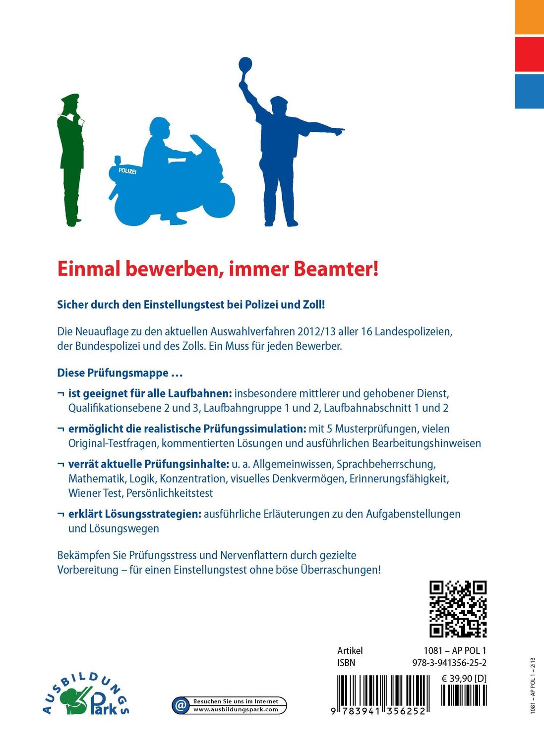 Rückseite: 9783941356252 | Der Eignungstest / Einstellungstest zur Ausbildung bei der Polizei