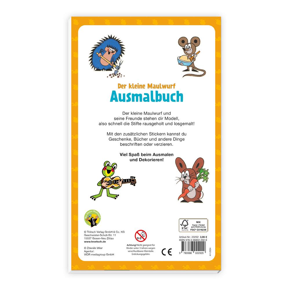 Rückseite: 9783988022929 | Trötsch Der kleine Maulwurf Ausmalbuch mit Stickern | KG | Taschenbuch