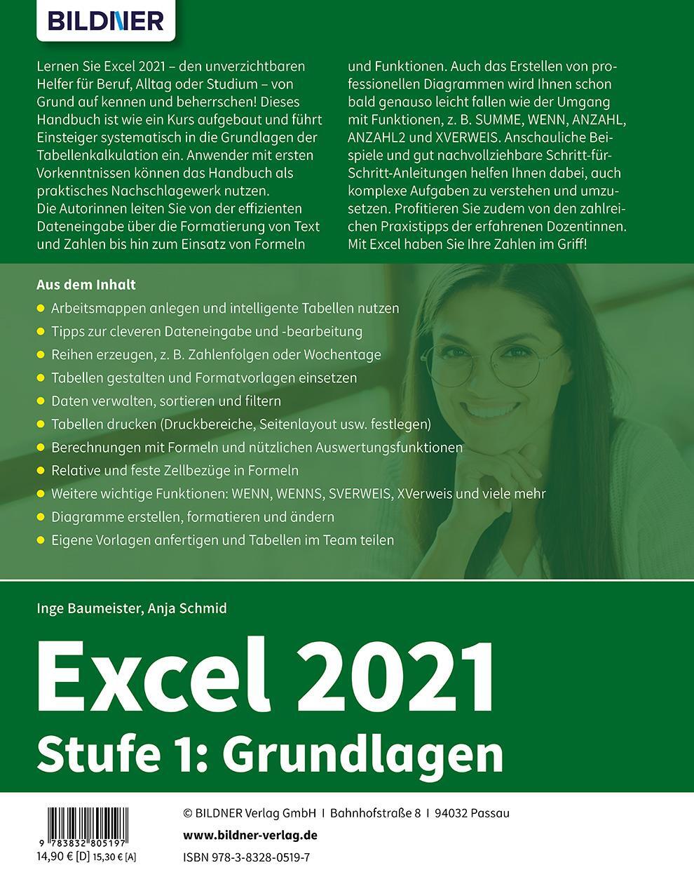 Rückseite: 9783832805197 | Excel 2021 - Stufe 1: Grundlagen | Anja Schmid (u. a.) | Taschenbuch