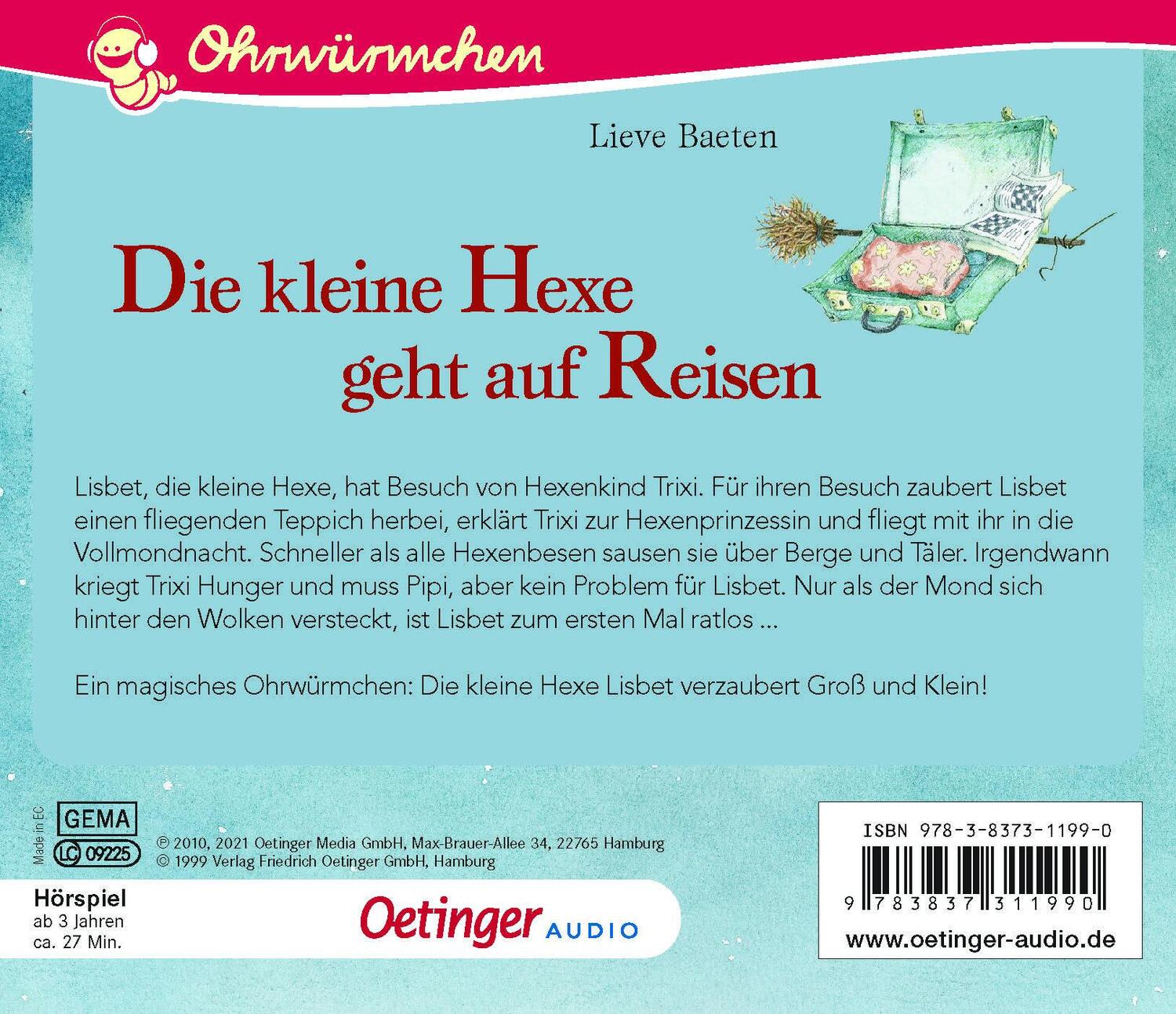 Rückseite: 9783837311990 | Die kleine Hexe geht auf Reisen | Ohrwürmchen | Lieve Baeten | CD