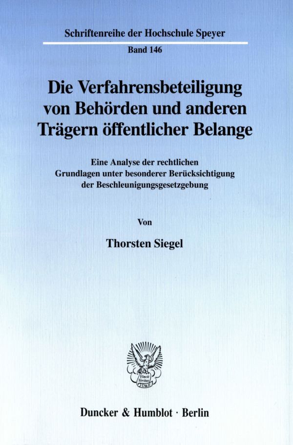 Cover: 9783428104857 | Die Verfahrensbeteiligung von Behörden und anderen Trägern...