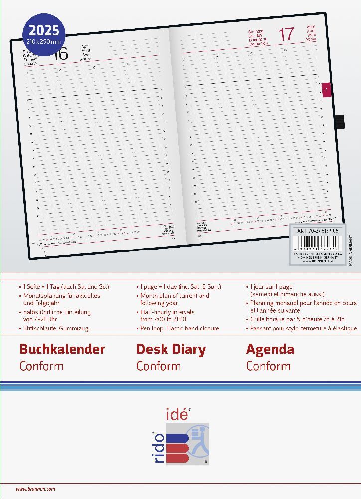 Bild: 4003273785649 | Buchkalender Modell Conform (2025) | 1 Seite = 1 Tag, A4 | Kalender