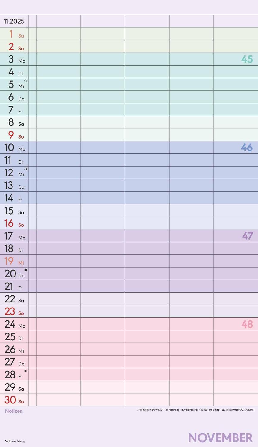 Bild: 4251732341350 | Familienplaner Farbenfroh 2025 mit 5 Spalten - Familienkalender...