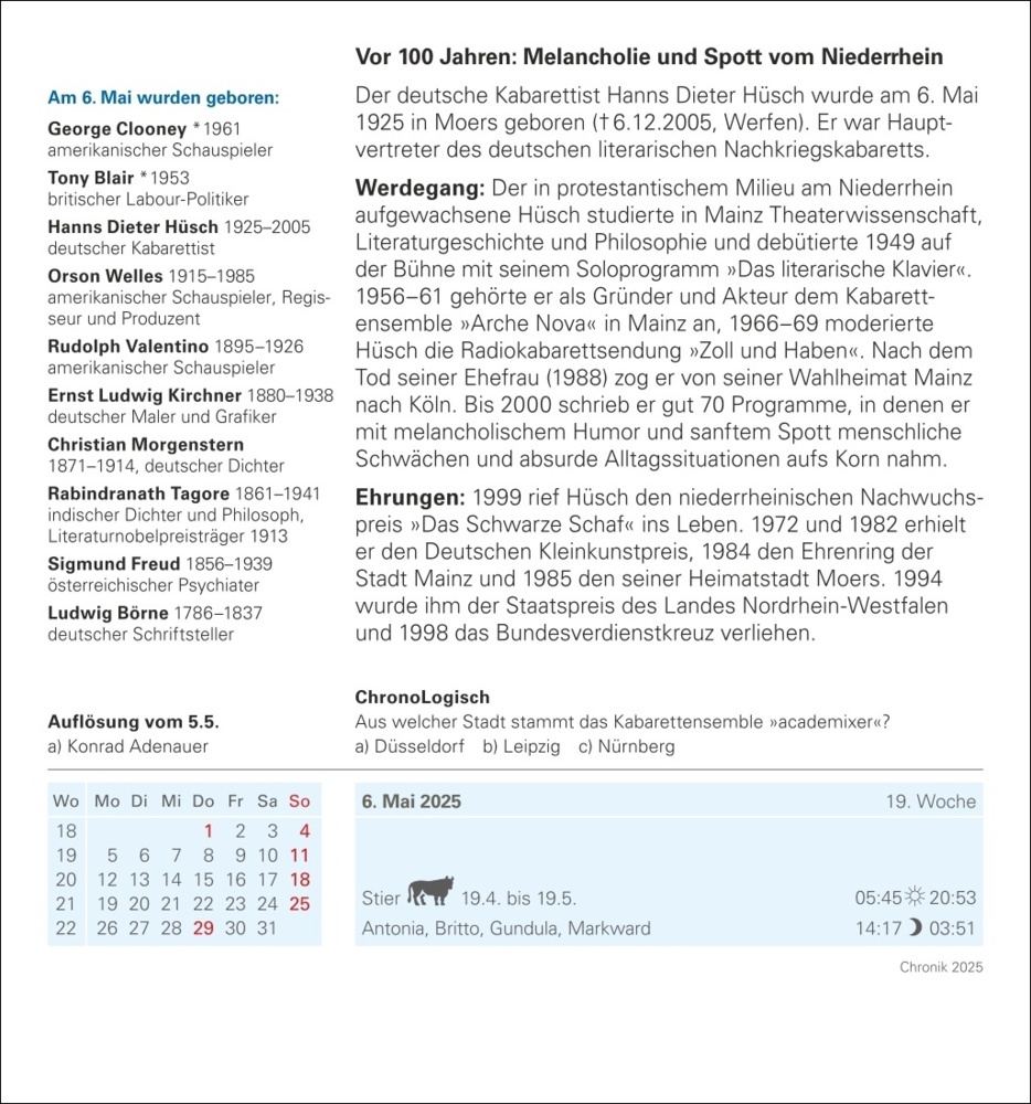 Bild: 9783840033292 | Chronik Tagesabreißkalender 2025 - Kulturkalender - Personen,...