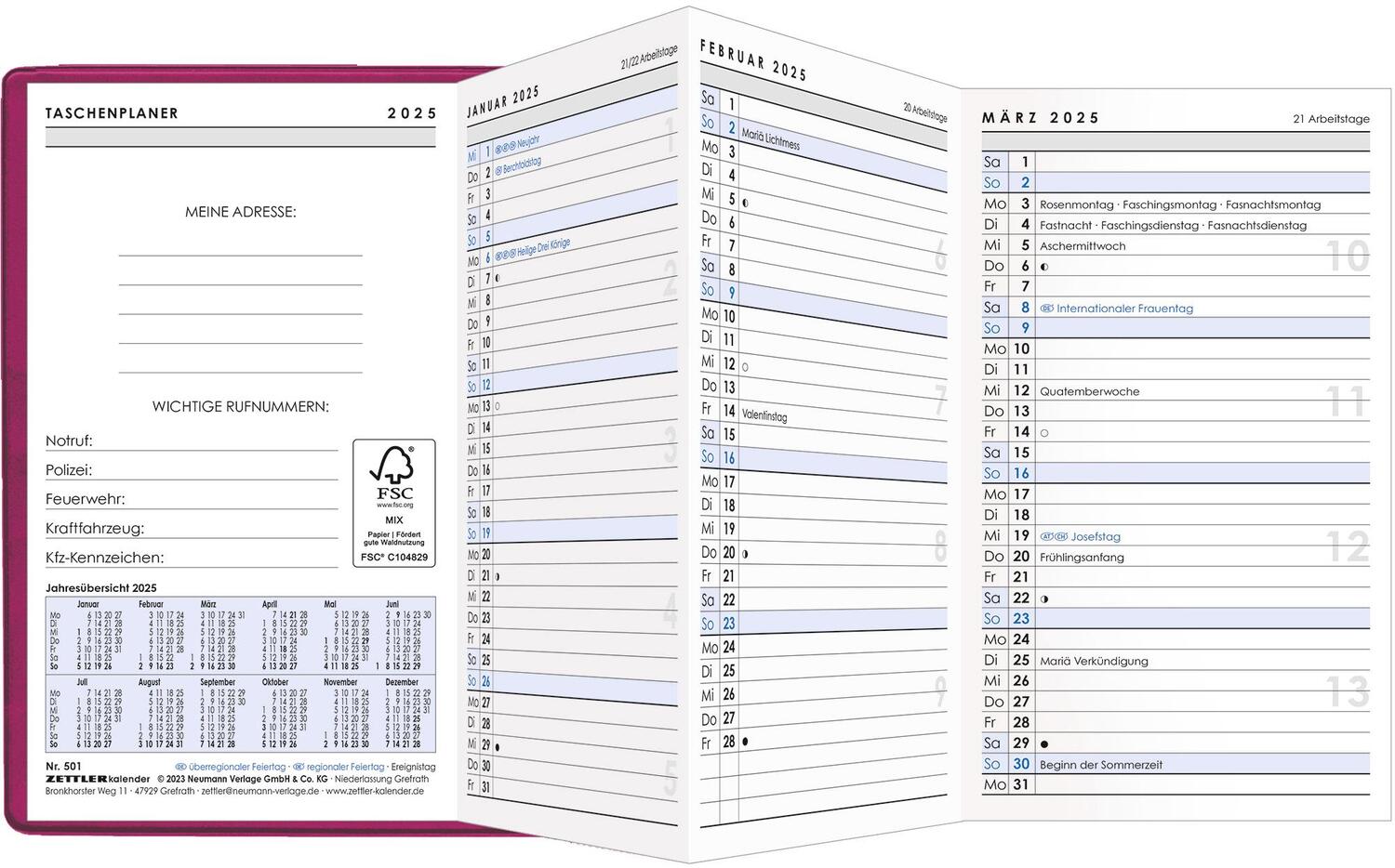 Bild: 4006928025497 | Taschenplaner Leporello PVC rot 2025 - Bürokalender 9,5x16 cm - 1...