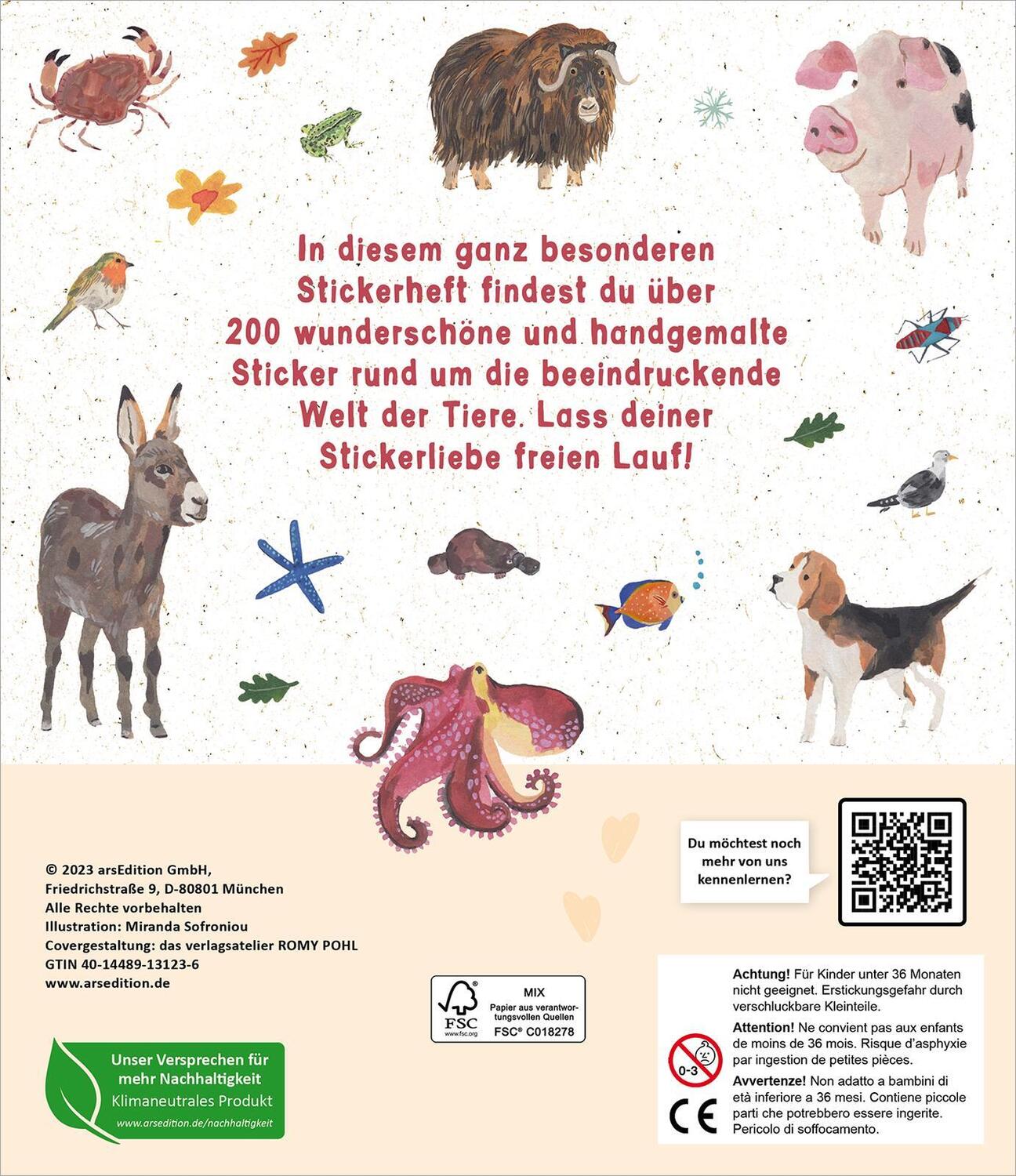 Rückseite: 4014489131236 | Stickerliebe - Tiere | Über 200 handgemalte Sticker | Stück | 16 S.