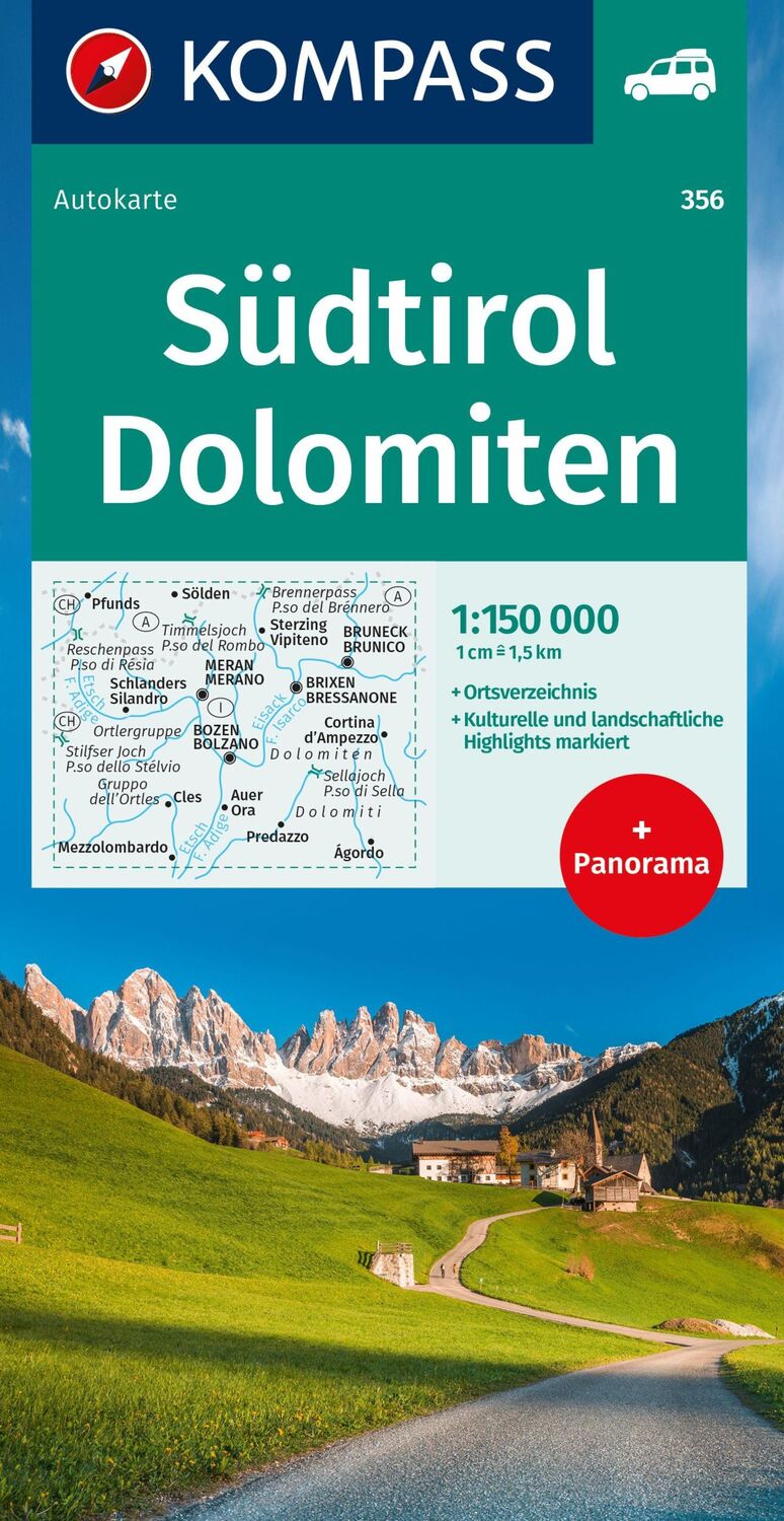 Cover: 9783991219507 | KOMPASS Autokarte Südtirol, Dolomiten 1:150.000 | (Land-)Karte | 2023