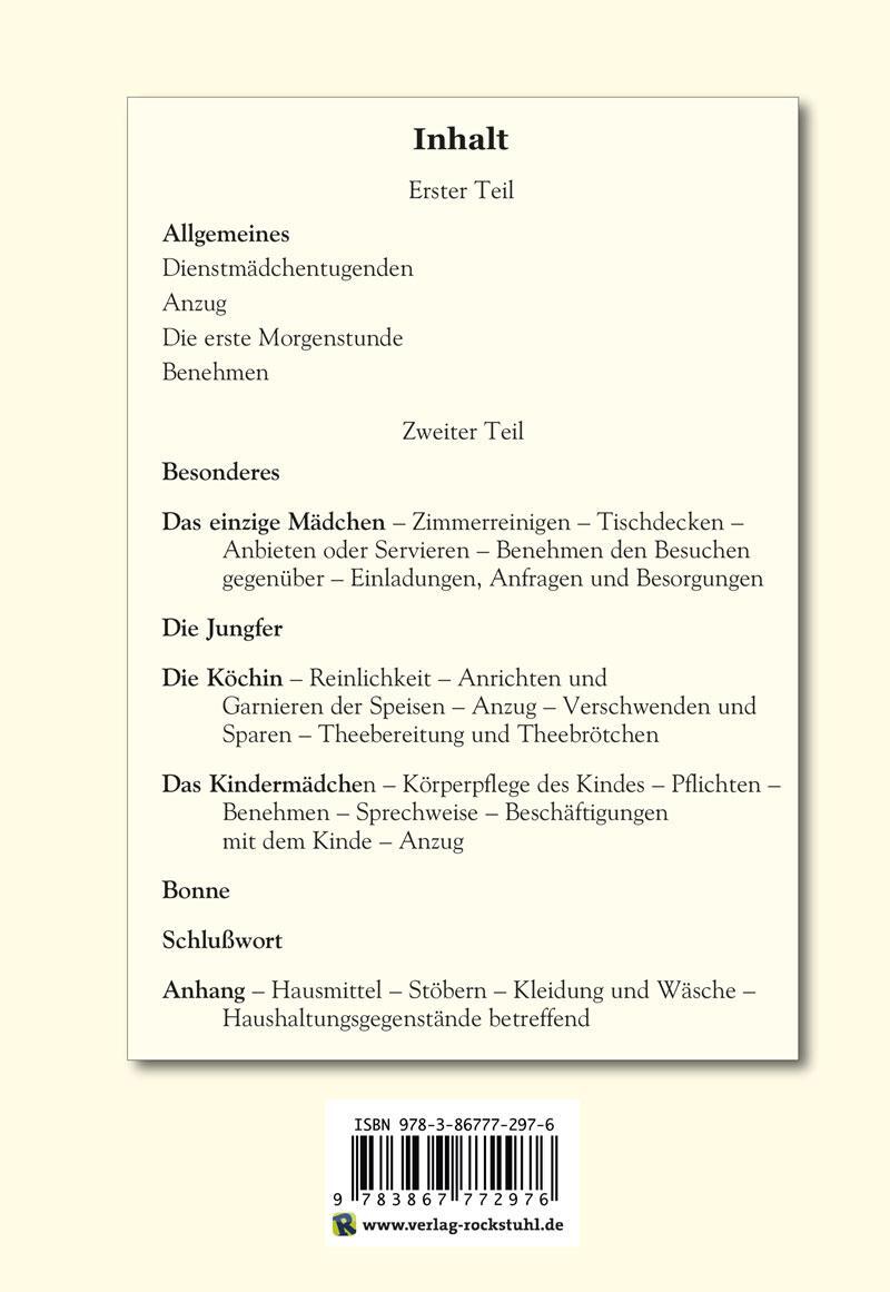 Rückseite: 9783867772976 | Das feine Dienstmädchen wie es sein soll. 1892 | Isa von der Lütt