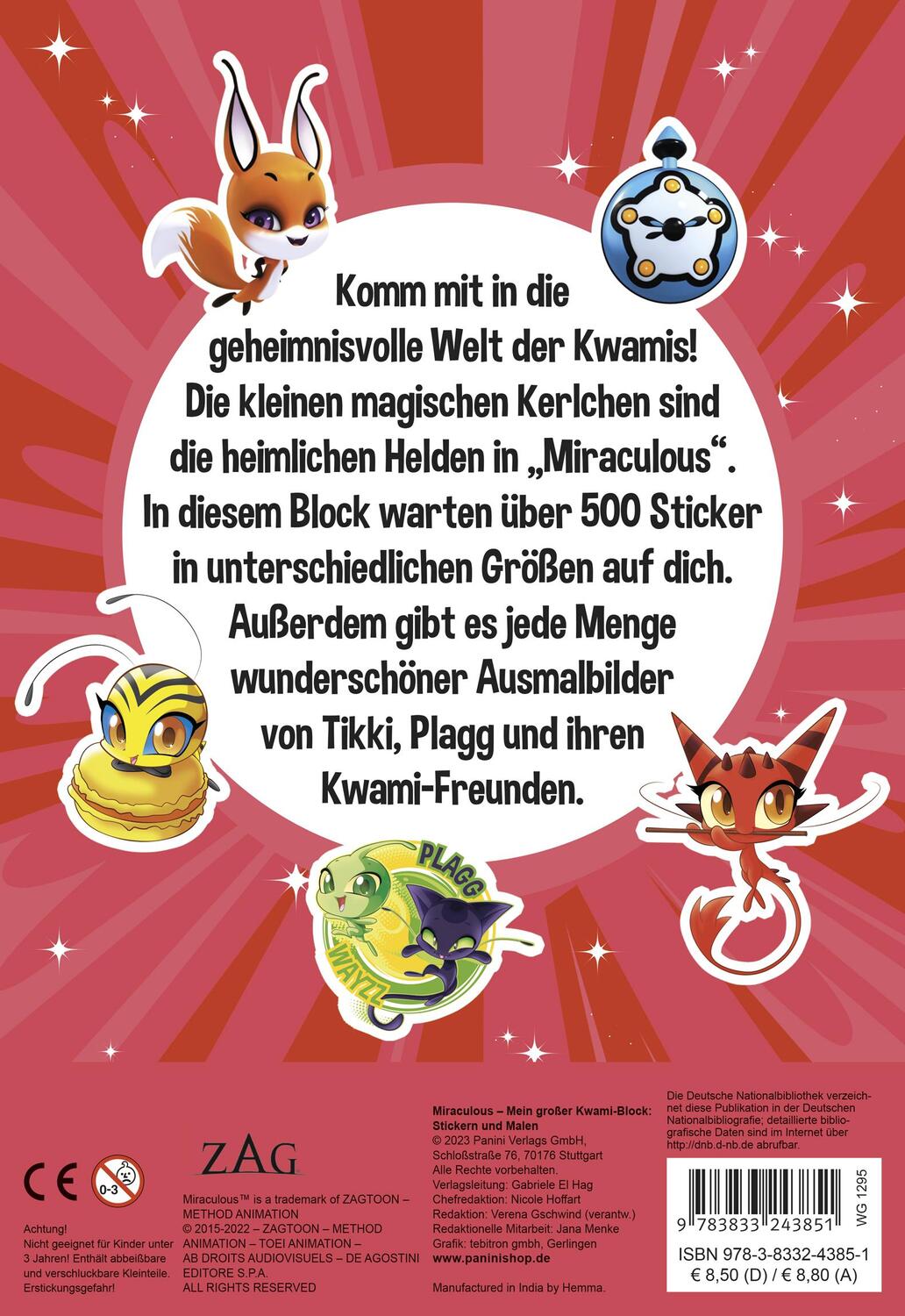 Rückseite: 9783833243851 | Miraculous: Mein großer Kwami-Block - Stickern und Malen | Panini