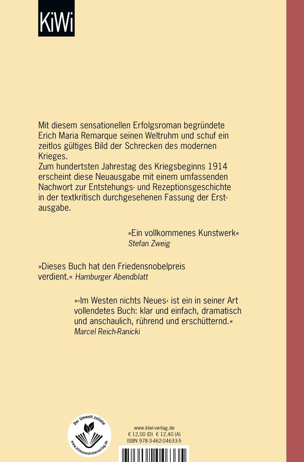 Rückseite: 9783462046335 | Im Westen nichts Neues | Roman. Ohne Materialien | Remarque | Buch