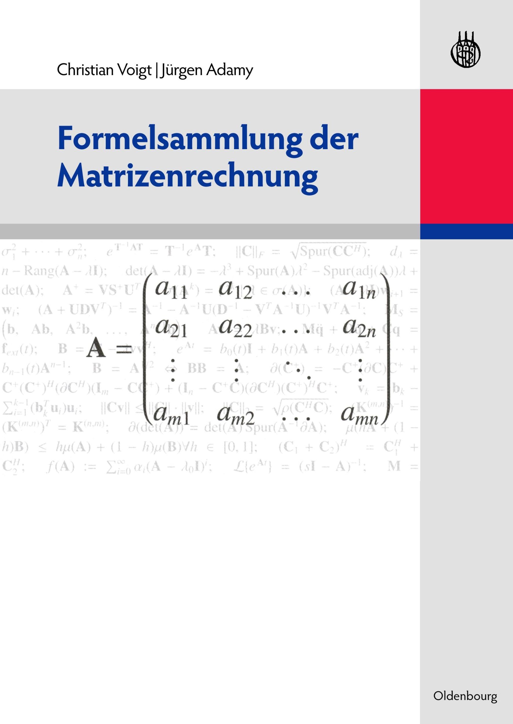 Cover: 9783486583502 | Formelsammlung der Matrizenrechnung | Jürgen Adamy (u. a.) | Buch