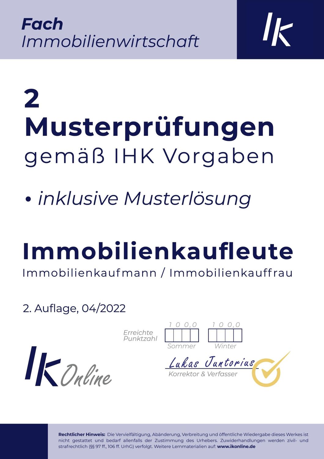 Cover: 9783754356890 | IK Musterprüfungen für Immobilienkaufleute Fach Immobilienwirtschaft