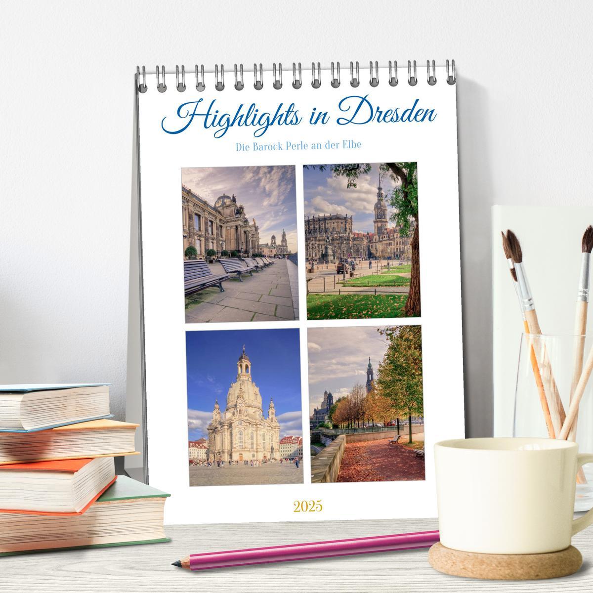 Bild: 9783435880447 | Highlights in Dresden (Tischkalender 2025 DIN A5 hoch), CALVENDO...