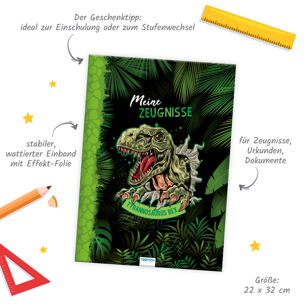 Bild: 4251901508249 | Trötsch Zeugnismappe A4 wattiert Dino | Trötsch Verlag GmbH &amp; Co.KG