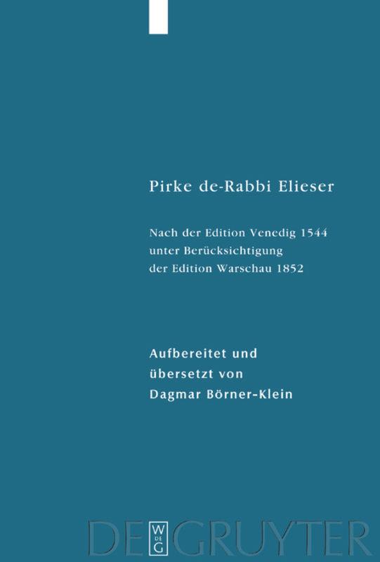 Cover: 9783110181111 | Pirke de-Rabbi Elieser | Dagmar Börner-Klein | Buch | XLIX | Polyglott