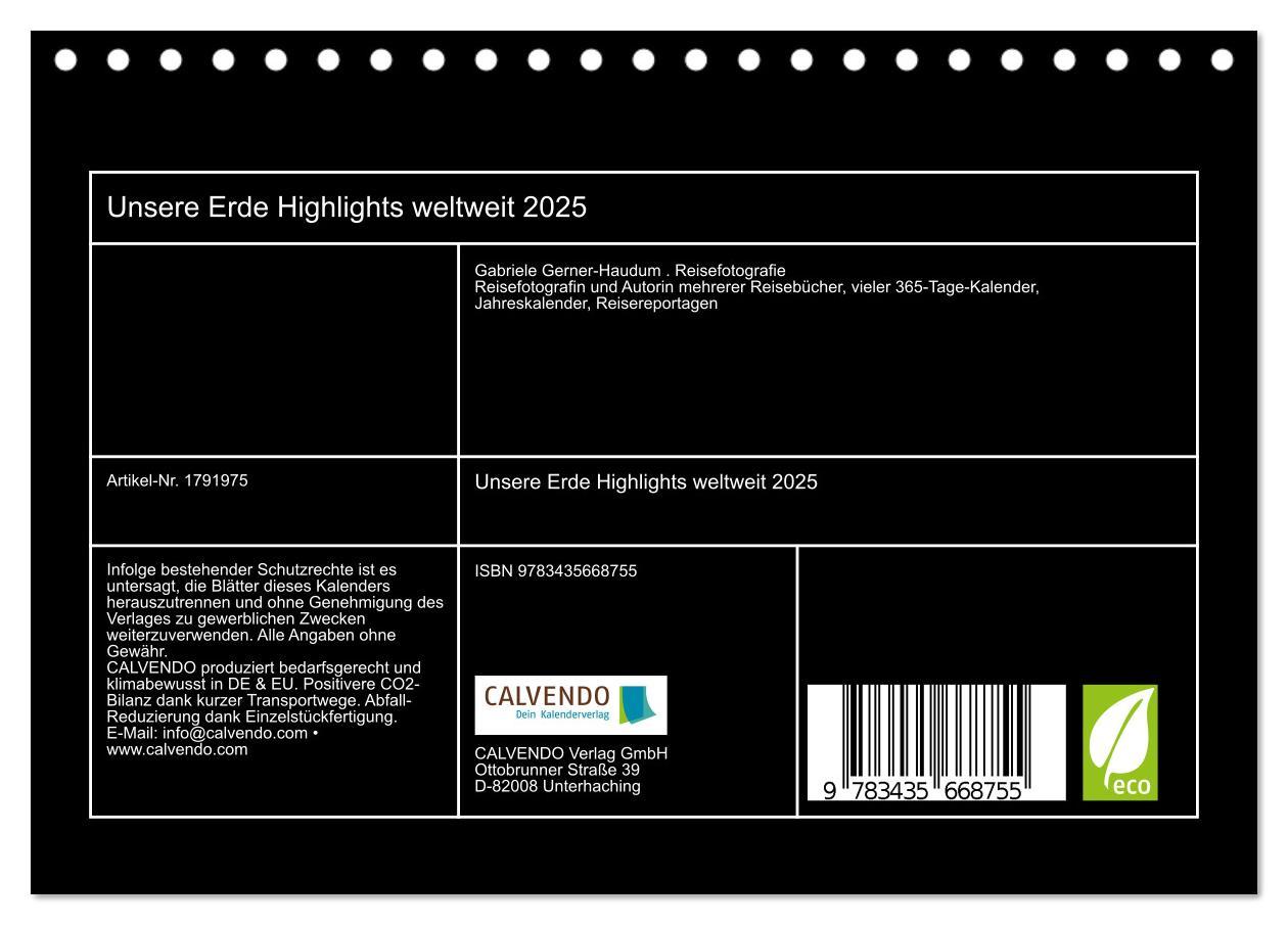 Bild: 9783435668755 | Unsere Erde Highlights weltweit 2025 (Tischkalender 2025 DIN A5...