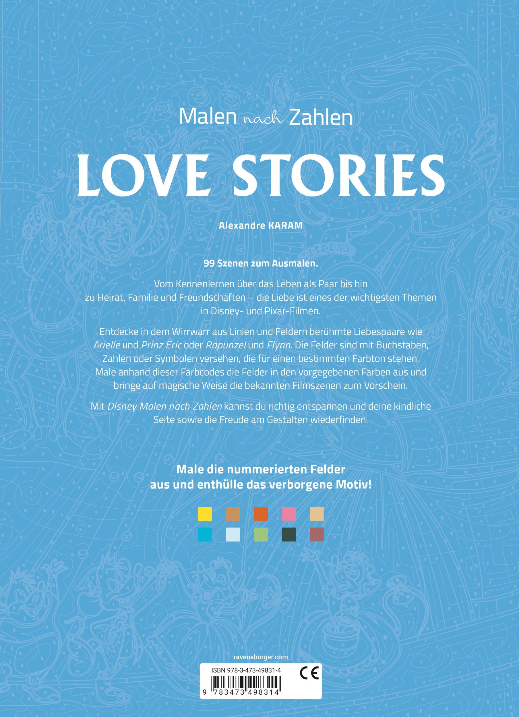 Rückseite: 9783473498314 | Malen nach Zahlen Disney: Love Stories - Malbuch für Erwachsene | Buch