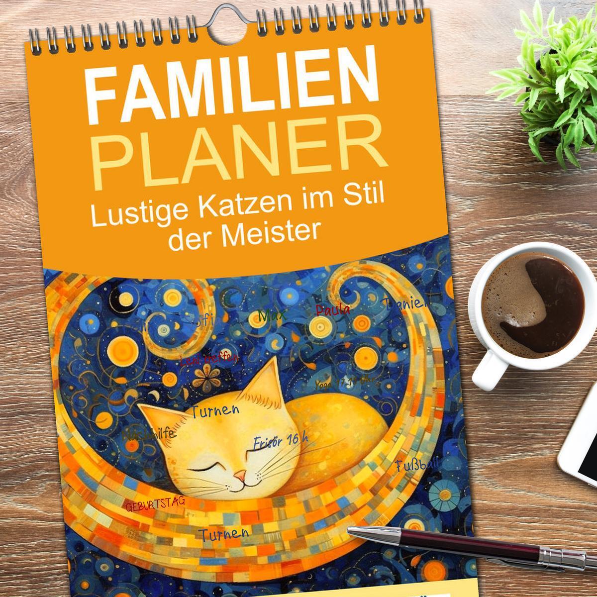 Bild: 9783457094044 | Familienplaner 2025 - Lustige Katzen im Stil der Meister mit 5...