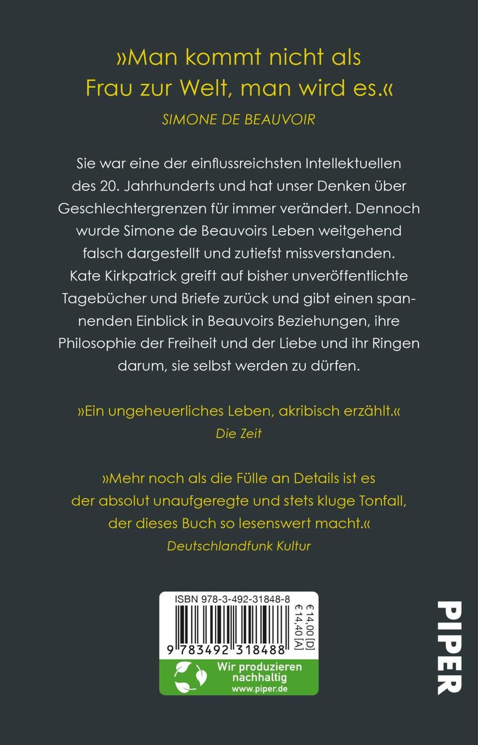 Rückseite: 9783492318488 | Simone de Beauvoir | Kate Kirkpatrick | Taschenbuch | 528 S. | Deutsch