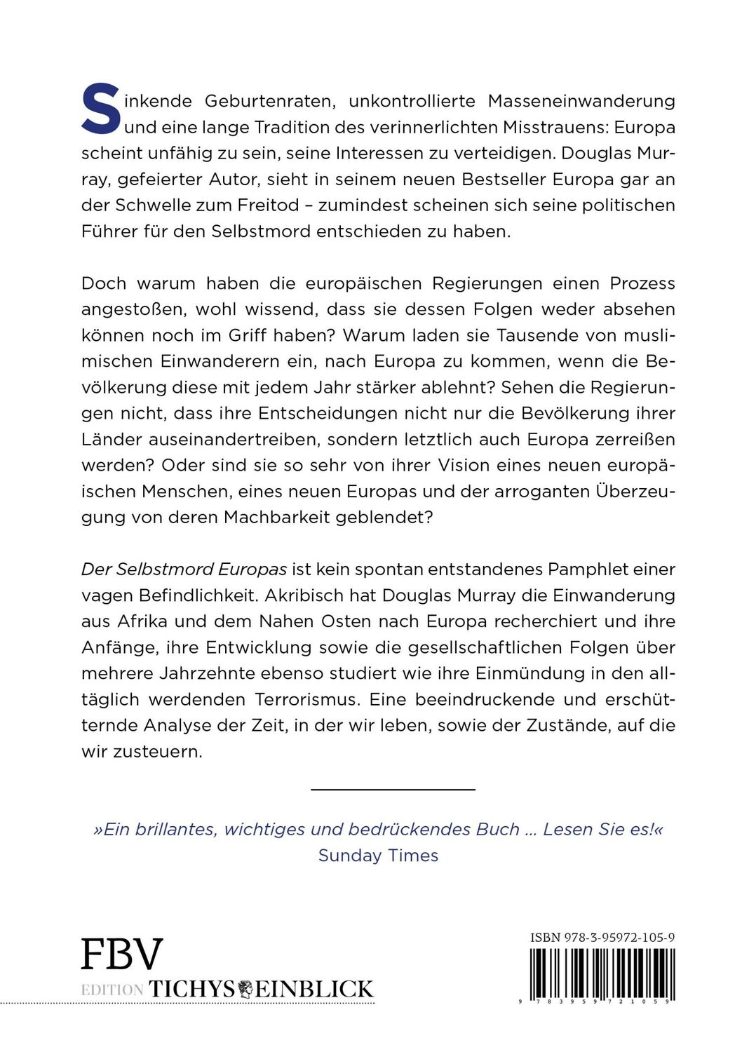 Rückseite: 9783959721059 | Der Selbstmord Europas | Immigration, Identität, Islam | Murray | Buch