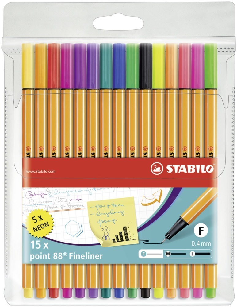 Cover: 4006381438650 | Fineliner - STABILO point 88 - 15er Pack - mit 15 verschiedenen...