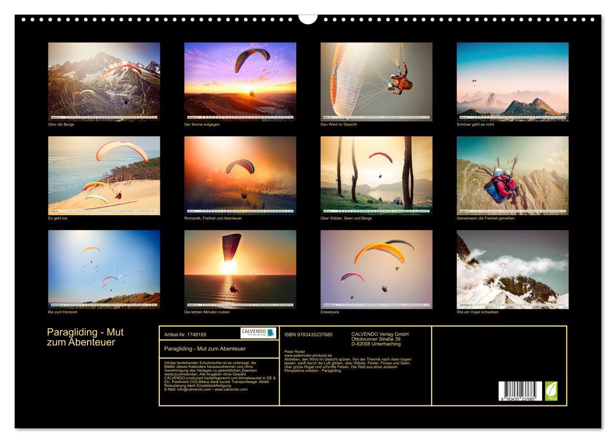 Bild: 9783435237685 | Paragliding - Mut zum Abenteuer (Wandkalender 2025 DIN A2 quer),...