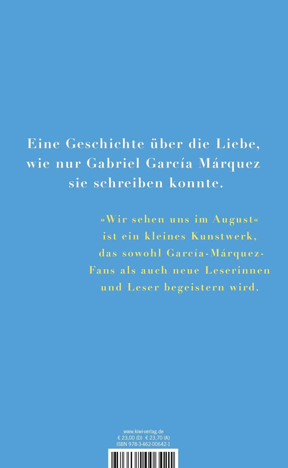 Rückseite: 9783462006421 | Wir sehen uns im August | Gabriel García Márquez | Buch | 144 S.